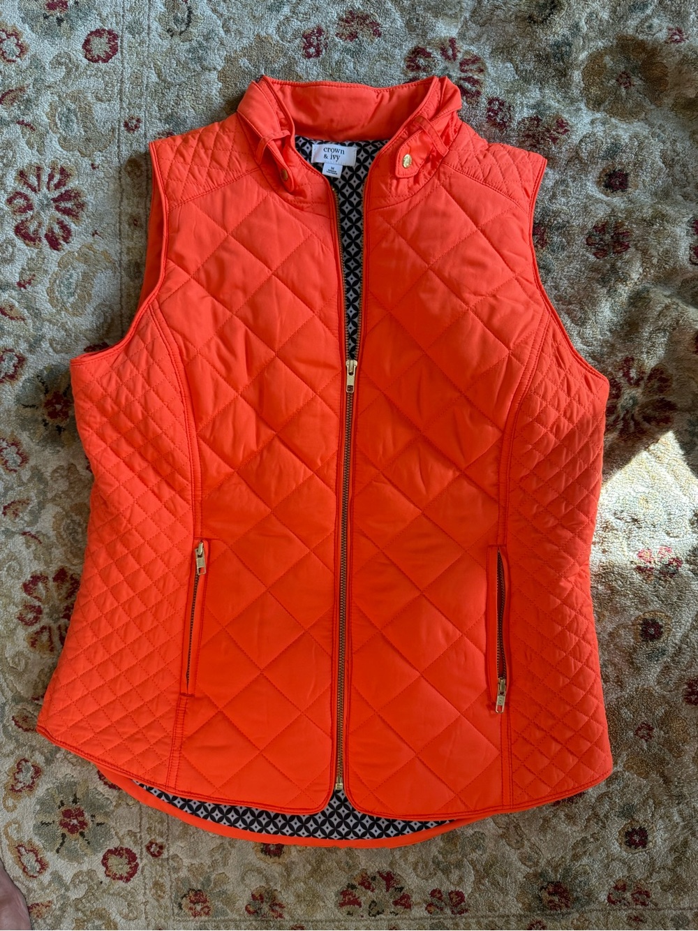 crown & ivy Bright Orange Quilted Sleeveless Vest
